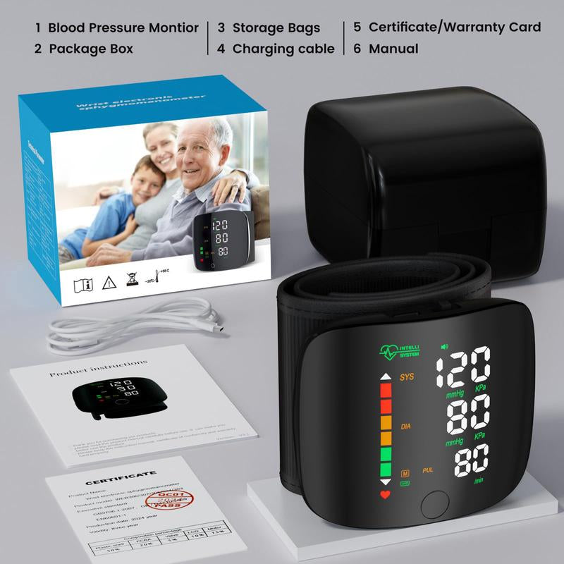 Stay Healthy with Our LED Touch Screen Rechargeable Wrist Blood Pressure Monitor - Voice Broadcast & 198 Memory Records for Precise Home Tracking!