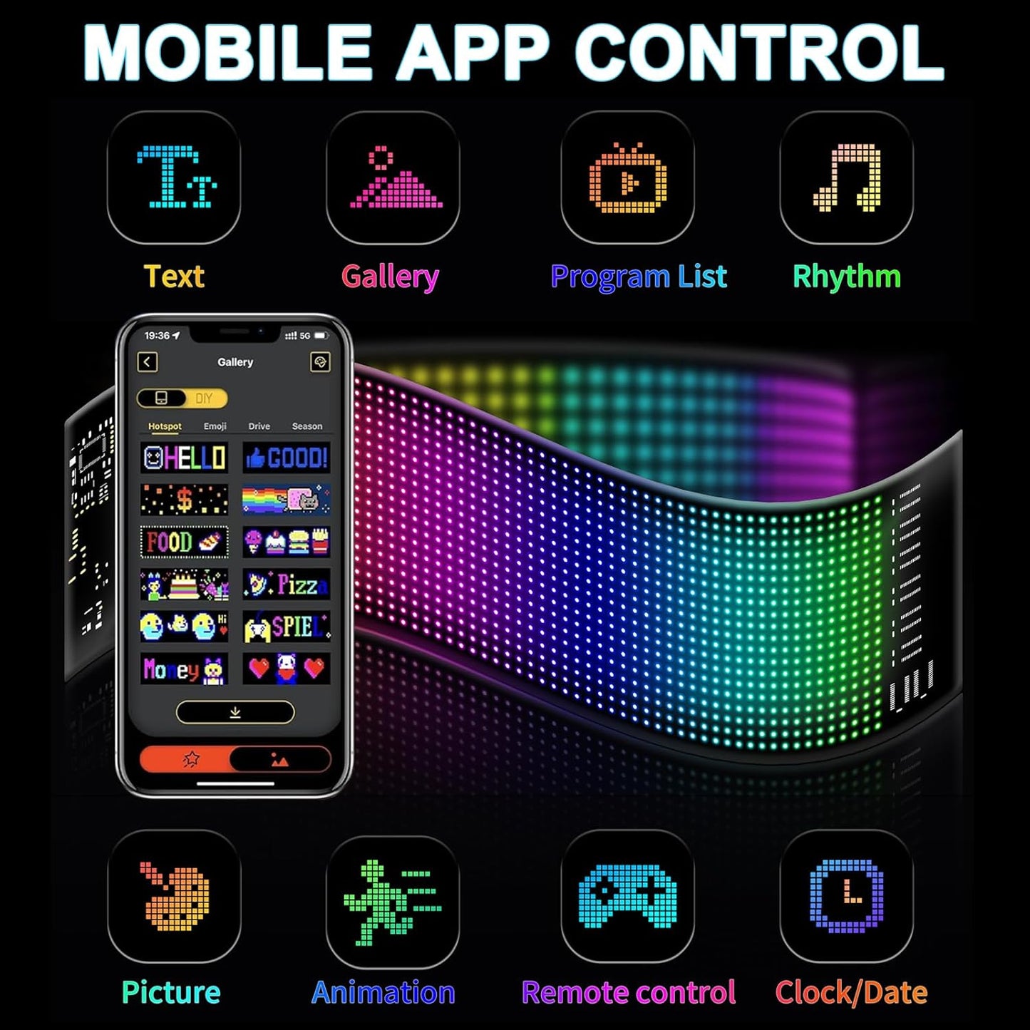 Transform Your Ride with the 17x7 CM Bluetooth LED Car Sign - Customizable Colors & Patterns for Interior Fun!