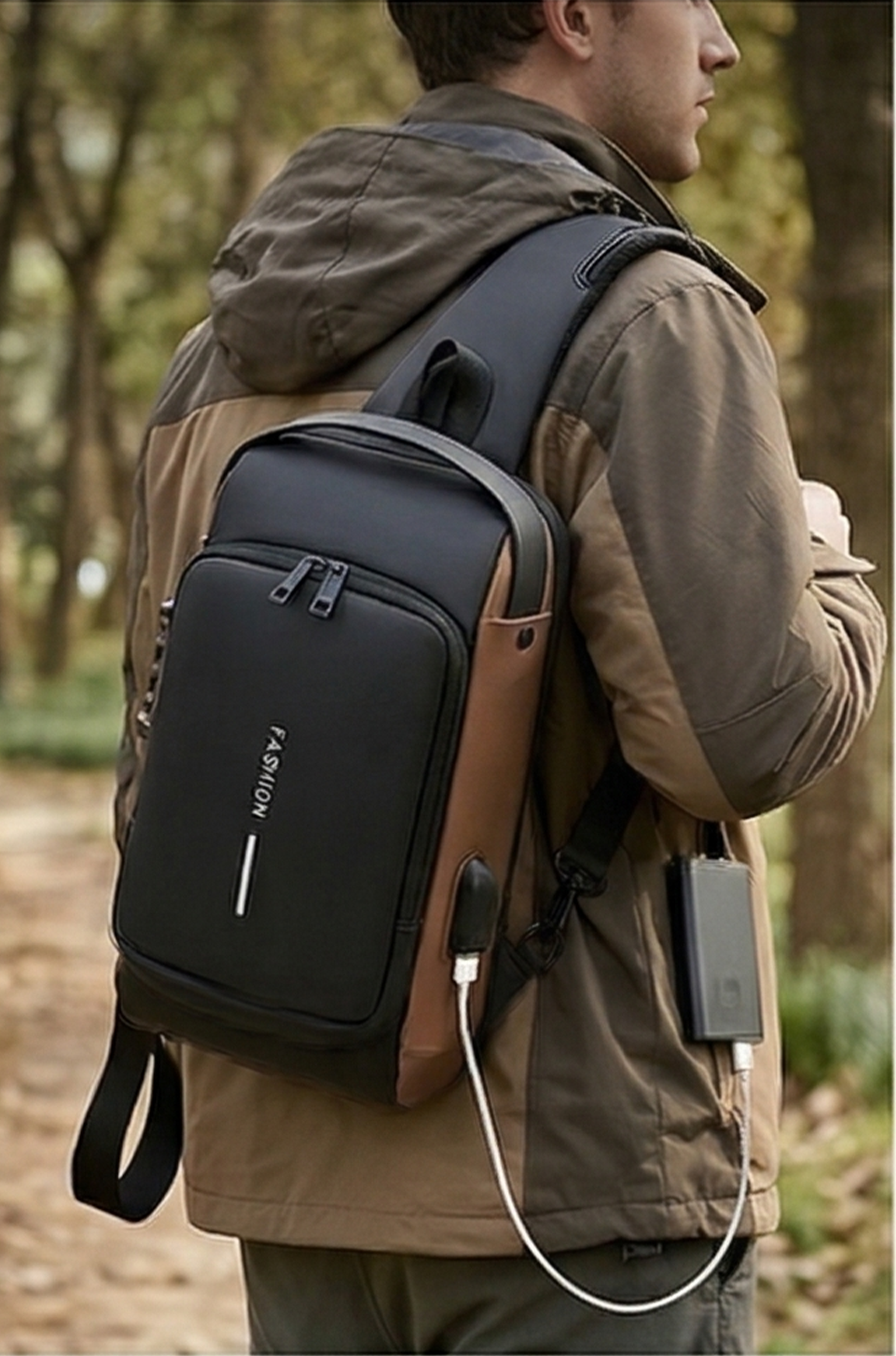 Men’s PU Leather Crossbody Bag – Anti-Theft Shoulder Chest Bag