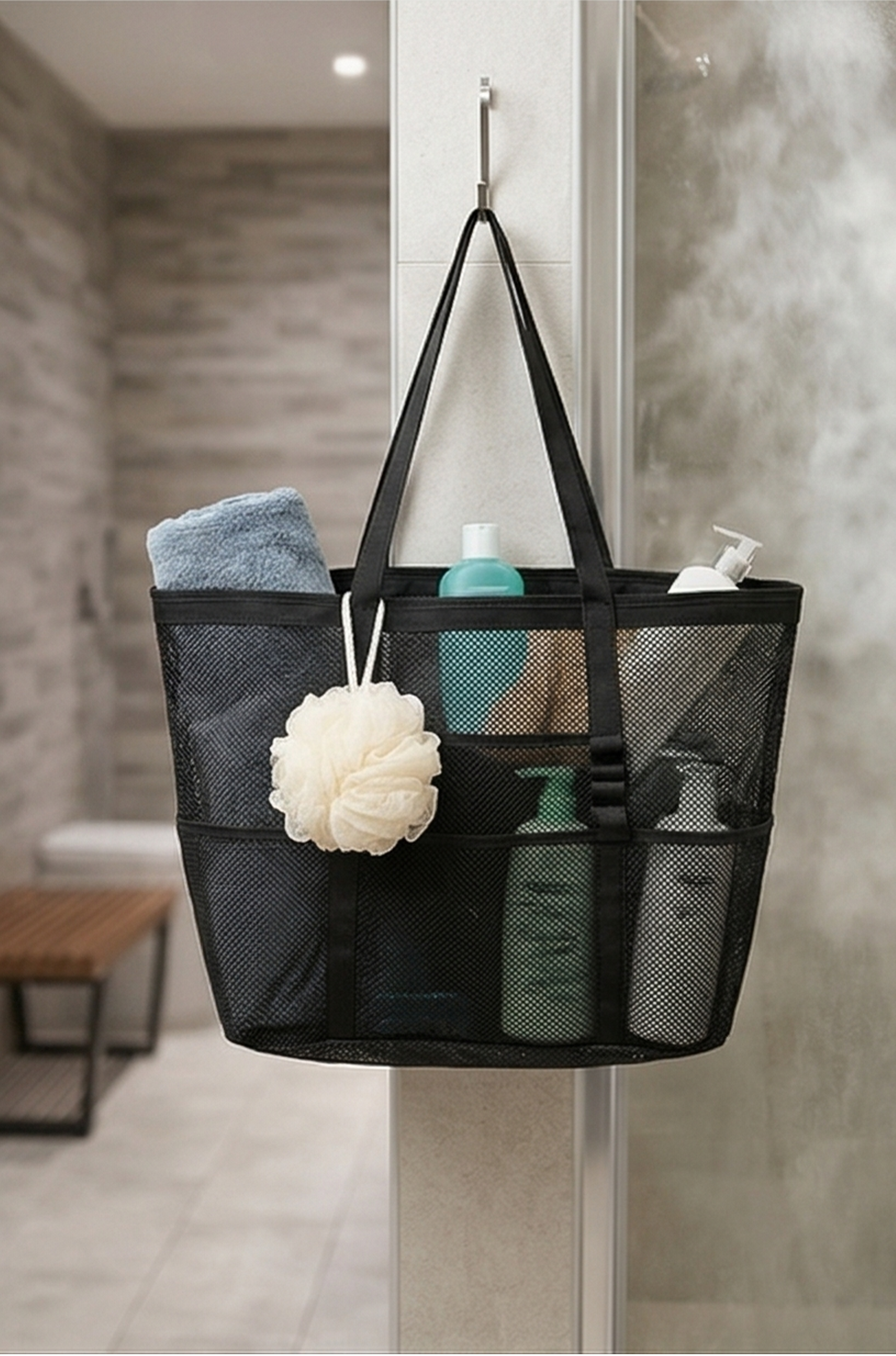 Mesh Beach Tote Bag – Portable Travel & Makeup Organizer