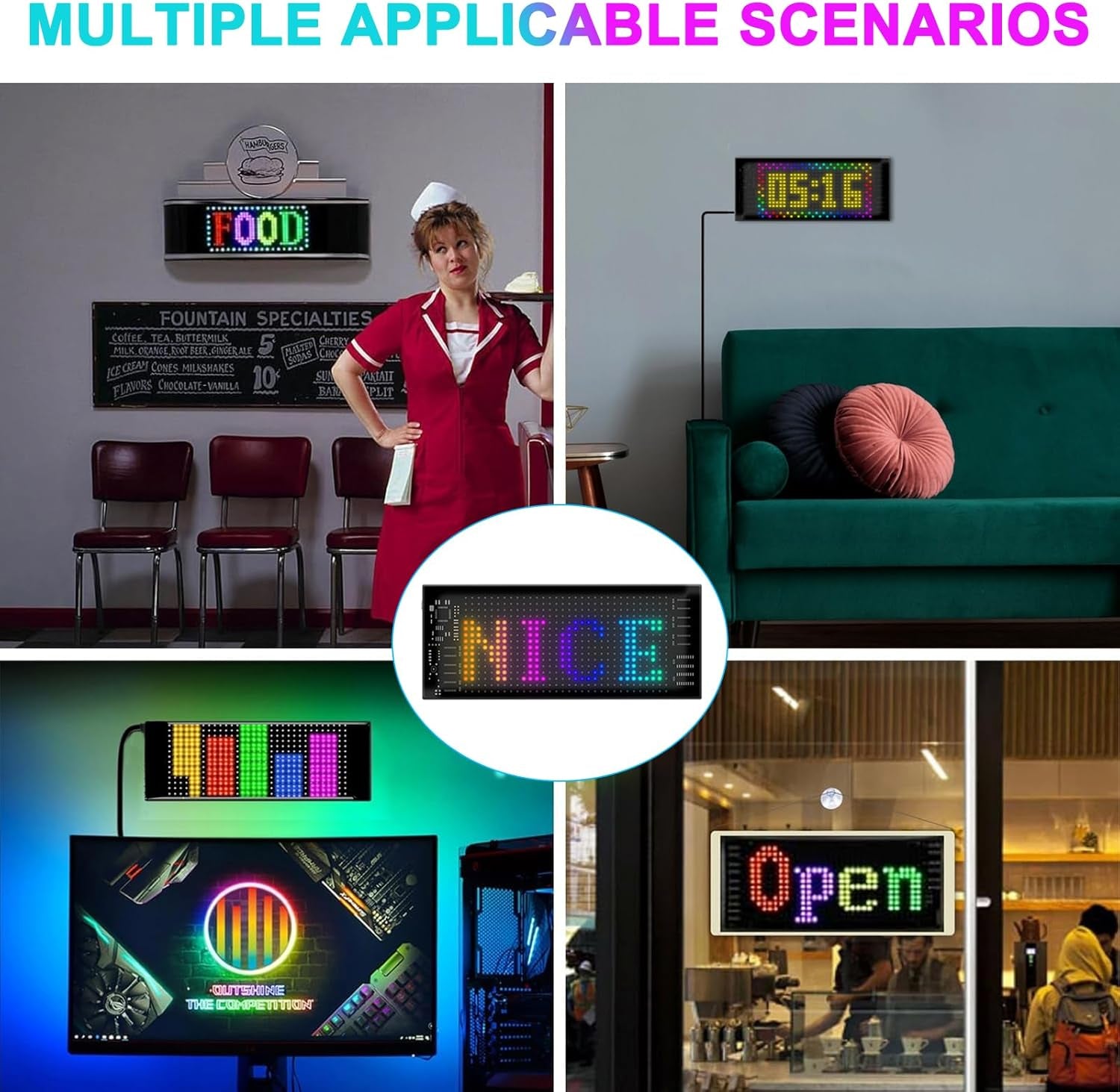 Transform Your Ride with the 17x7 CM Bluetooth LED Car Sign - Customizable Colors & Patterns for Interior Fun!