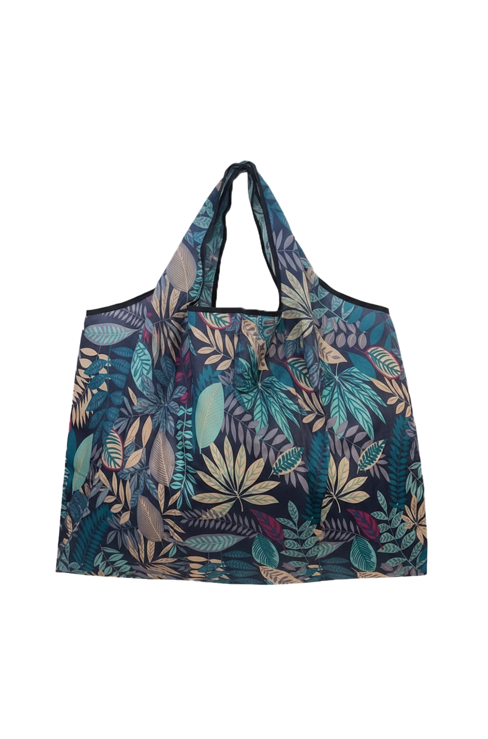 Reusable shopping bag with leaf pattern on a white background
