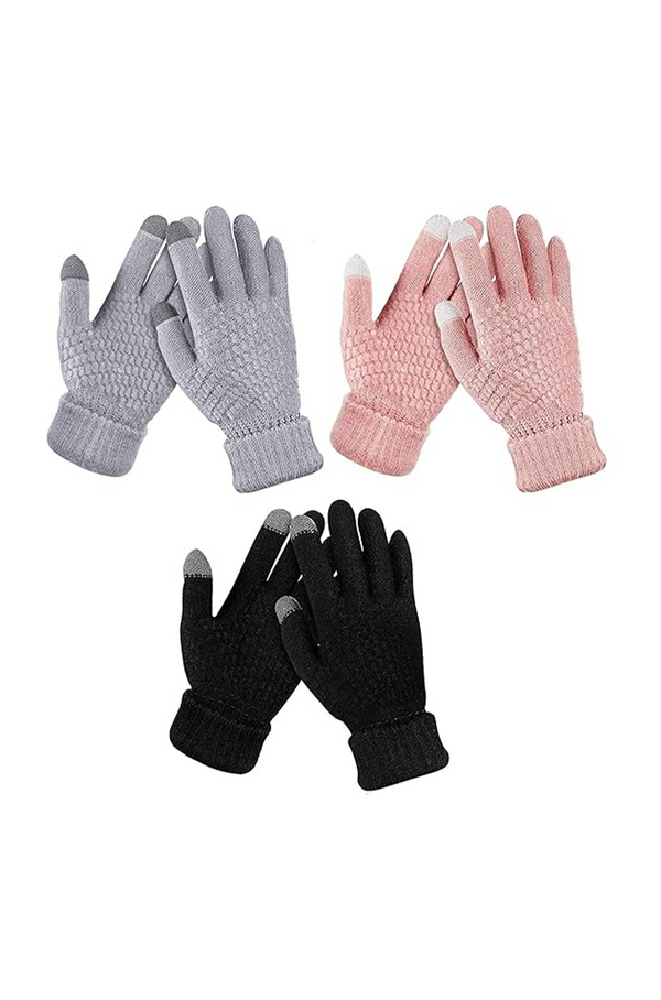Women’s 3-Pair Thermal Touch Screen Gloves – Fleece Lined Knit Winter Gloves