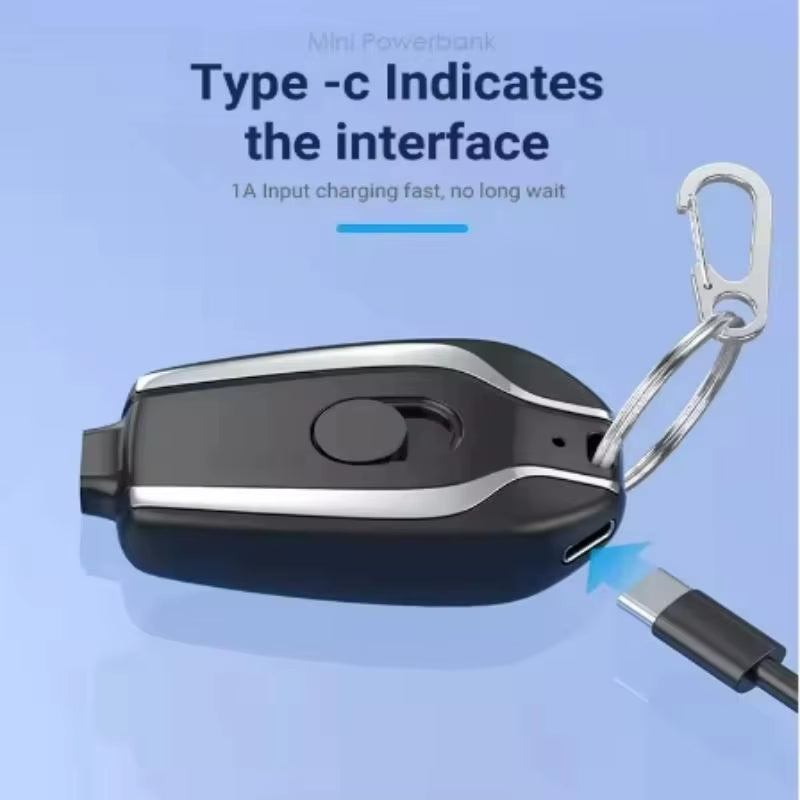 Compact 1500mAh Mini Keychain Power Bank - Your Essential Portable Emergency Charger for iPhone, Samsung, and Xiaomi