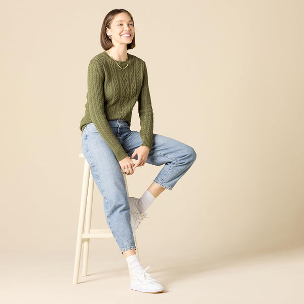 Women’s Green Cable Knit Sweater Dress – Stylish Winter Knitwear