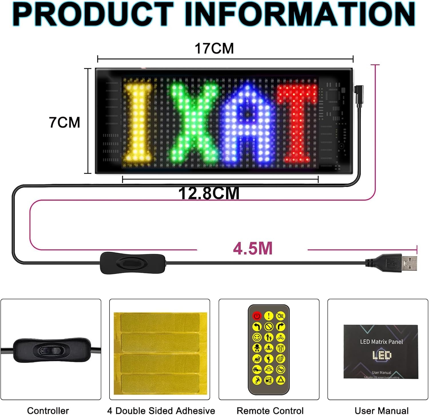 Transform Your Ride with the 17x7 CM Bluetooth LED Car Sign - Customizable Colors & Patterns for Interior Fun!