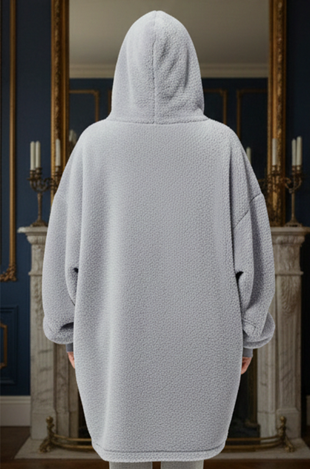 Women’s Grey Long Fleece Hoodie – Cozy Winter Hoodie