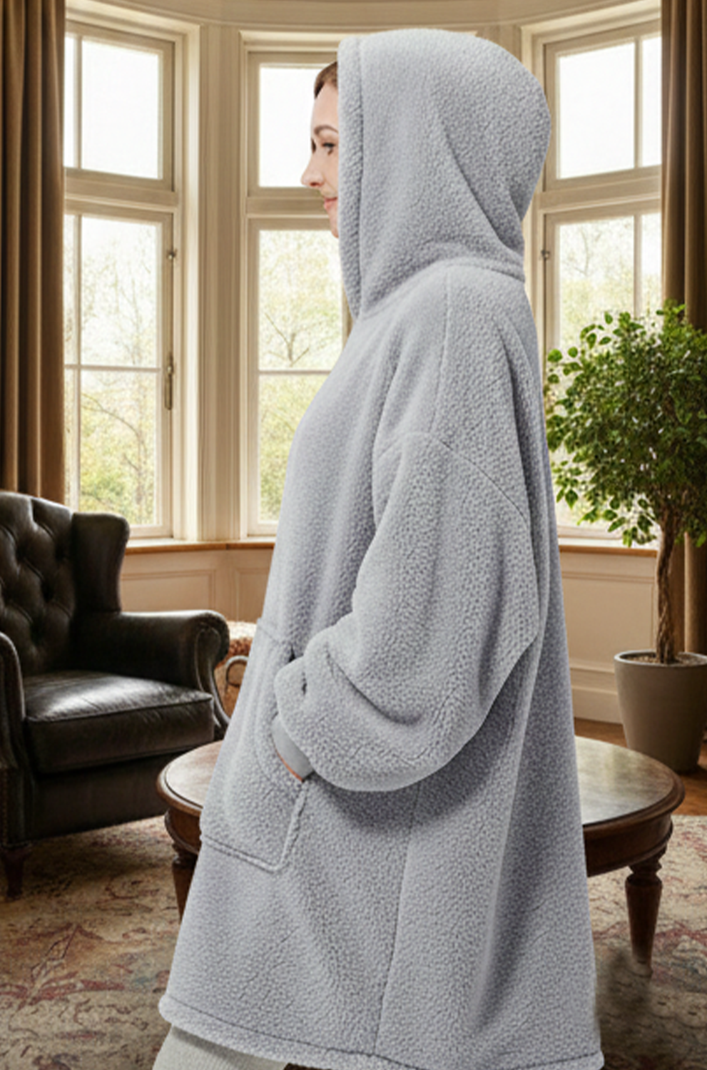 Women’s Grey Long Fleece Hoodie – Cozy Winter Hoodie