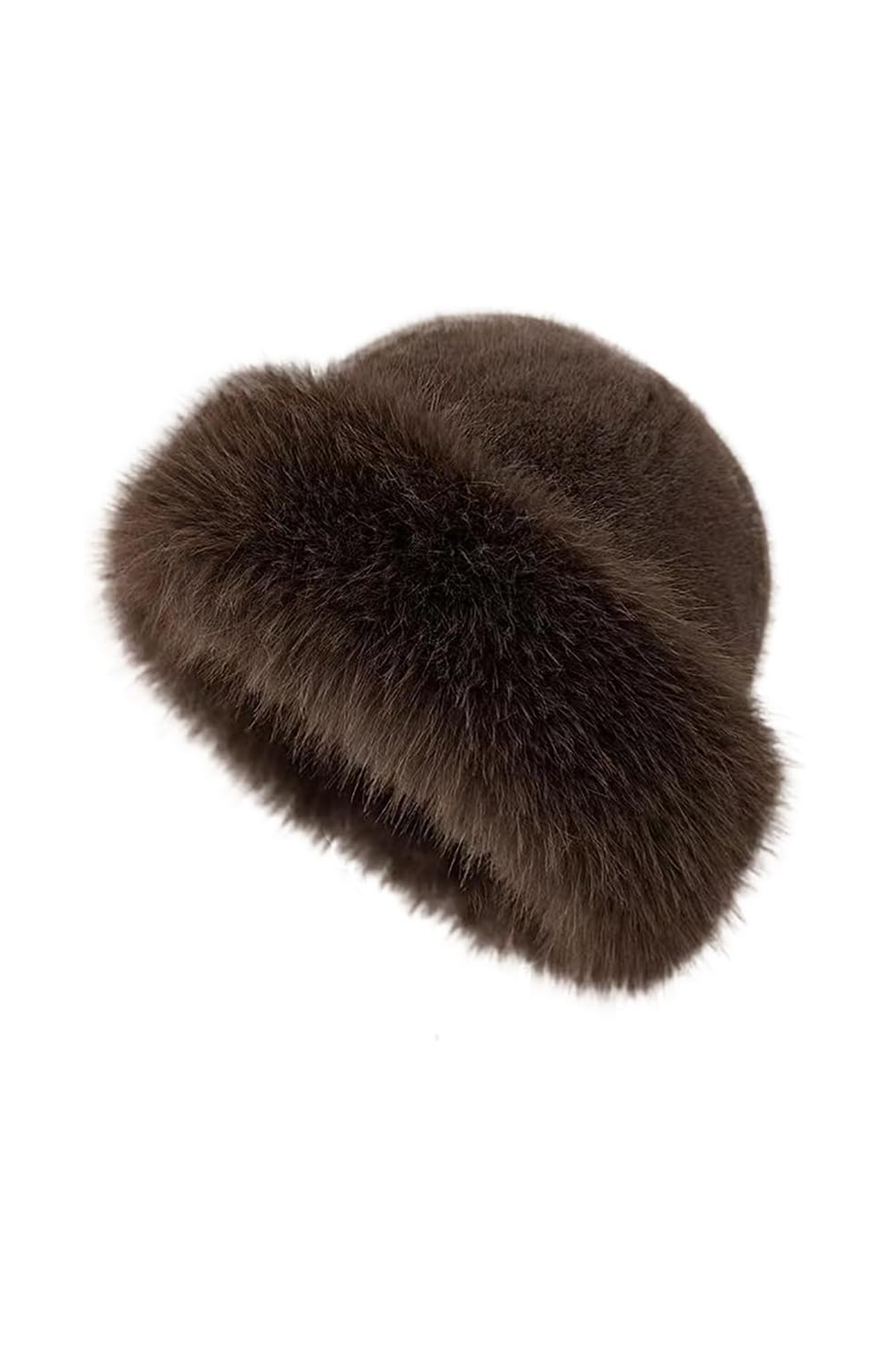 Women’s Brown Fluffy Faux Fur Bucket Hat – Russian Cossack Style