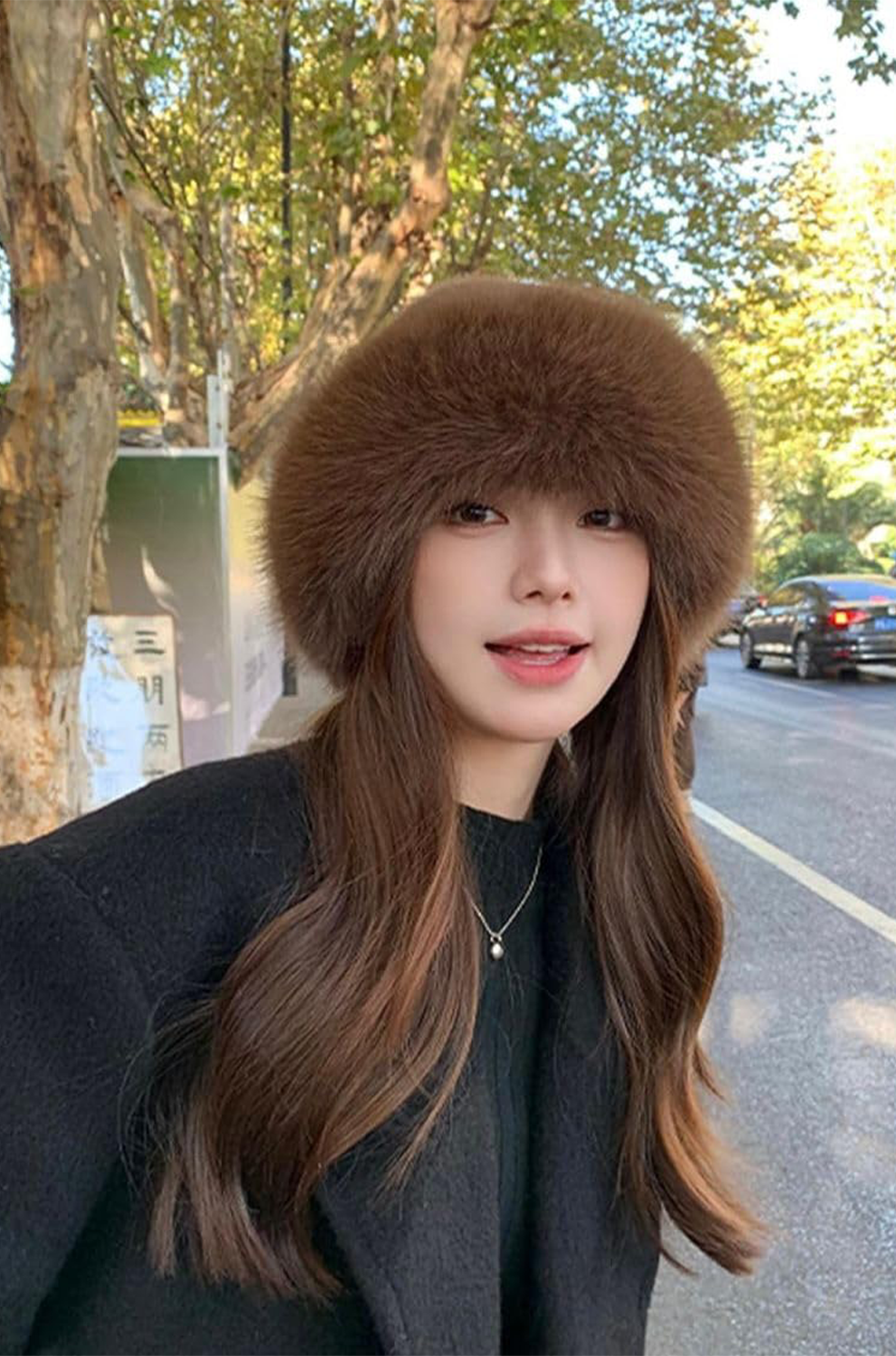 Women’s Brown Fluffy Faux Fur Bucket Hat – Russian Cossack Style