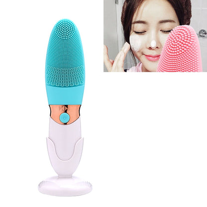 Battery-powered Silicone Acoustic Wave Face Skin Care Electric Facial Cleanser (Blue)