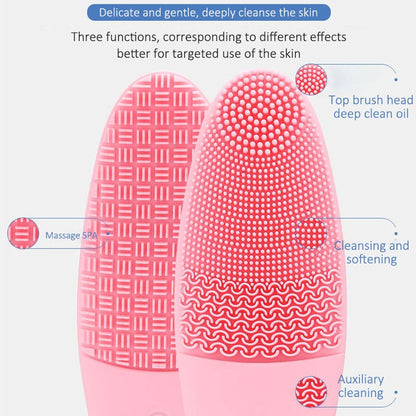 Battery-powered Silicone Acoustic Wave Face Skin Care Electric Facial Cleanser (Blue)