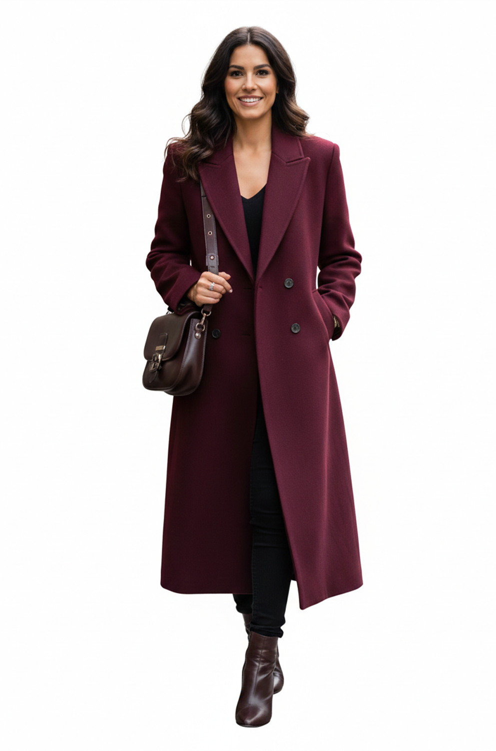 Women’s Double-Breasted Wool Coat – Elegant Winter Overcoat