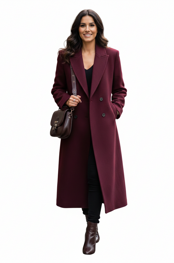Women’s Double-Breasted Wool Coat – Elegant Winter Overcoat