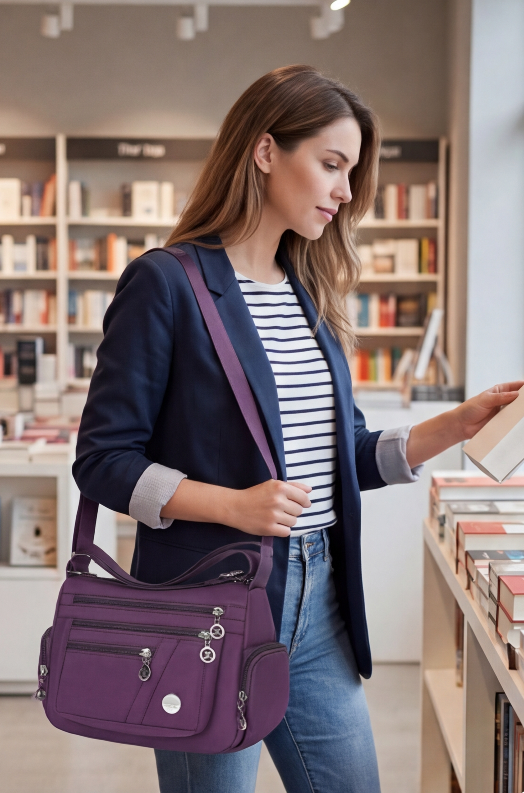 Women’s Multi-Pocket Shoulder Bag – Lightweight Adjustable Strap