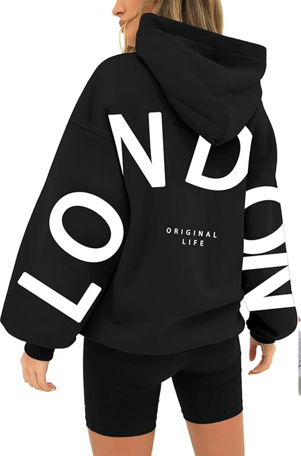 Women’s Black Letter Print Hoodie – Cozy Winter Hoodie
