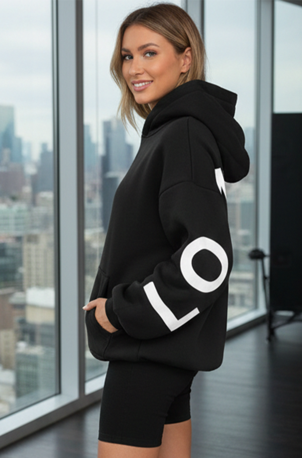 Women’s Black Letter Print Hoodie – Cozy Winter Hoodie