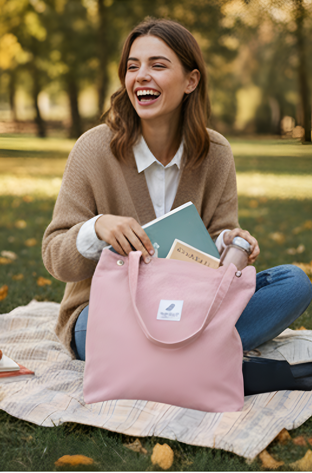 Corduroy Tote Bag for Women – Stylish Work & Travel Shoulder Bag