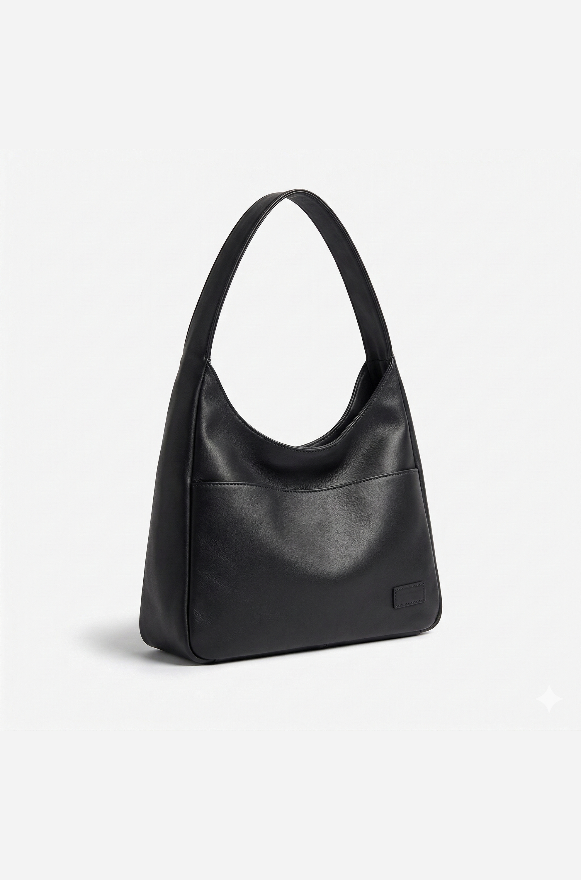Black handbag on a light gray background