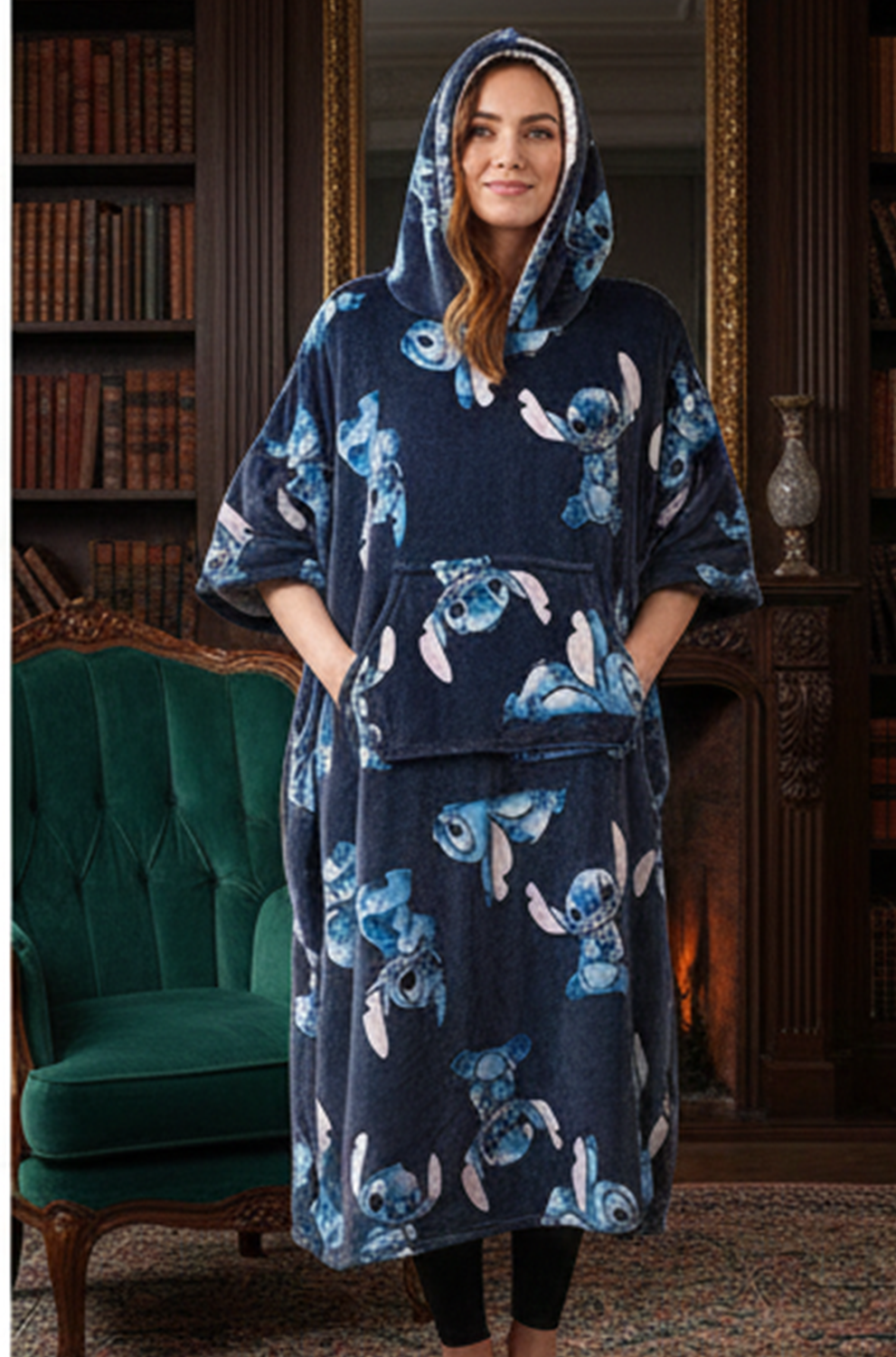 Women’s Navy Cartoon Oversized Blanket Hoodie – Cozy Winter Hoodie