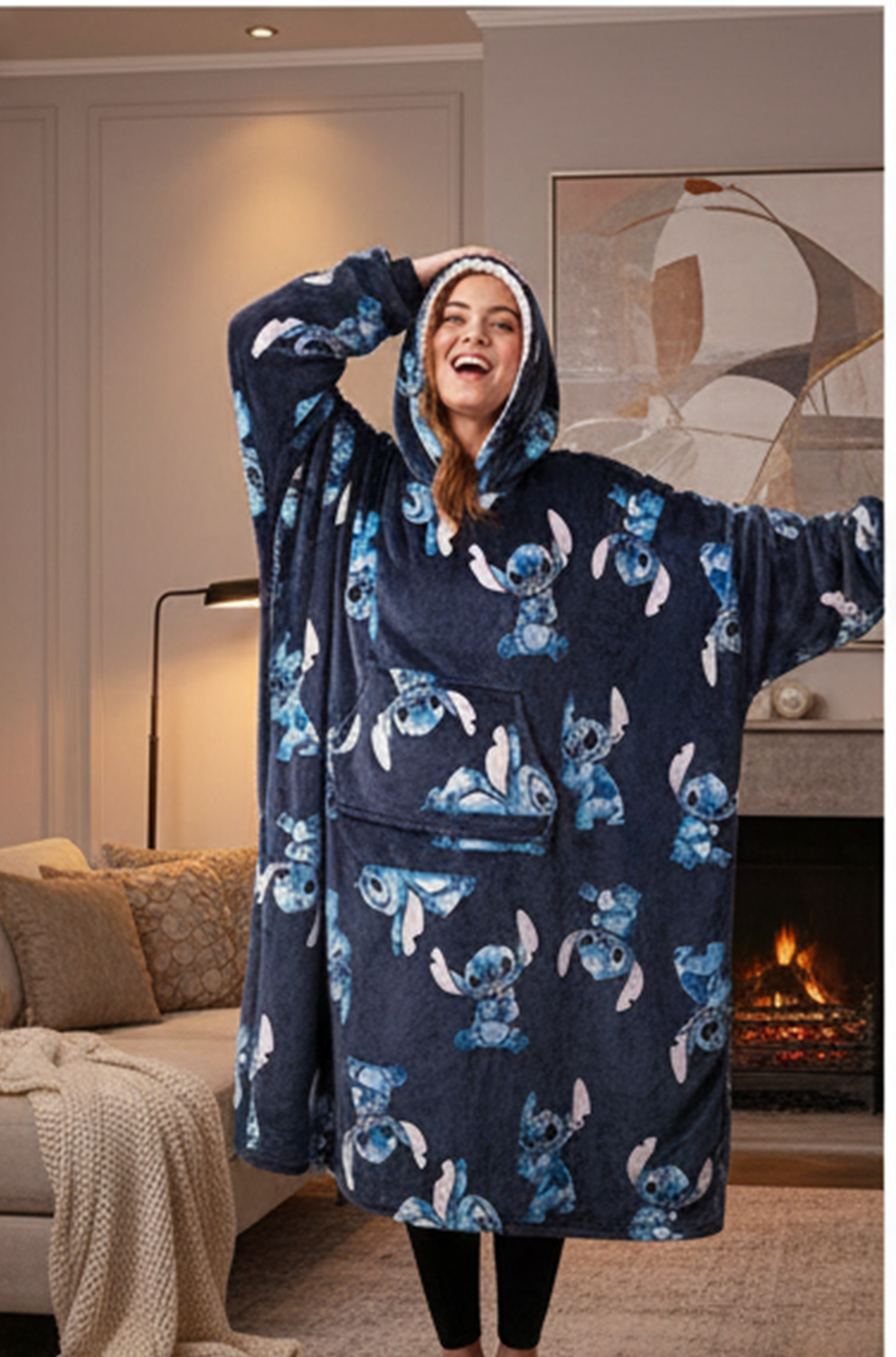 Women’s Navy Cartoon Oversized Blanket Hoodie – Cozy Winter Hoodie