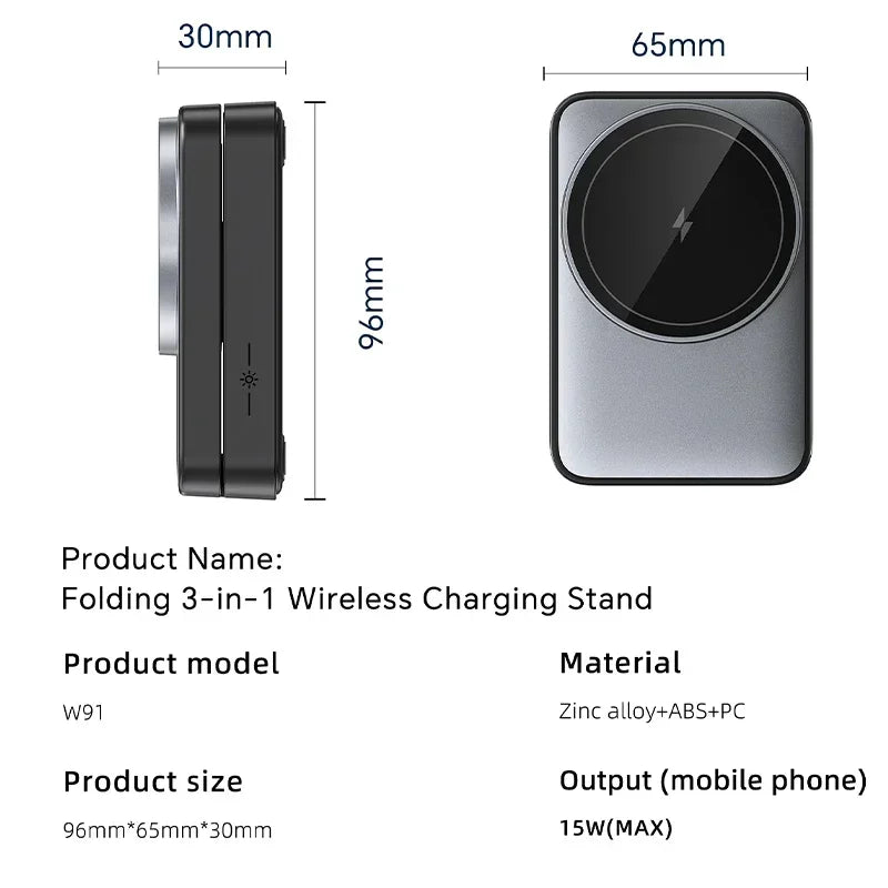 Revolutionary 3-in-1 Magnetic Wireless Charger Stand for iPhone 15/14/13/12, Apple Watch, and AirPods Pro - Fast Charging Made Easy!