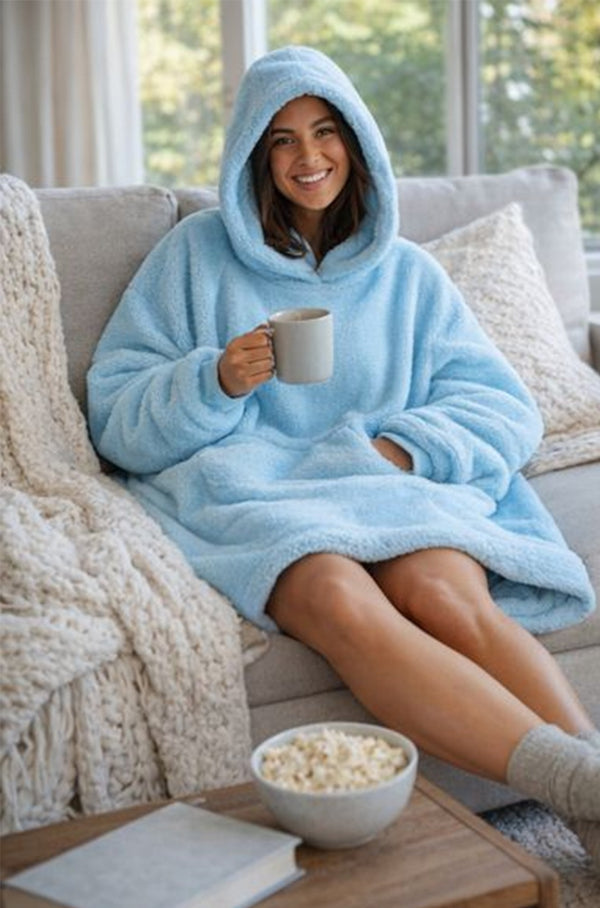 Women’s Light Blue Blanket Hoodie with Pockets – Cozy Winter Hoodie