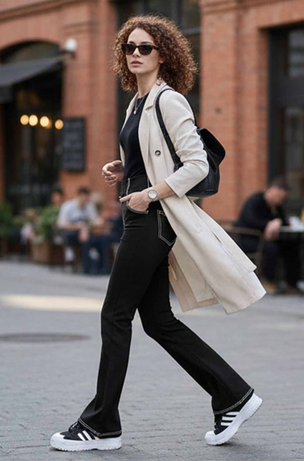 Women’s Denim Style Yoga Pants – High Waist Flared Leggings with Pockets