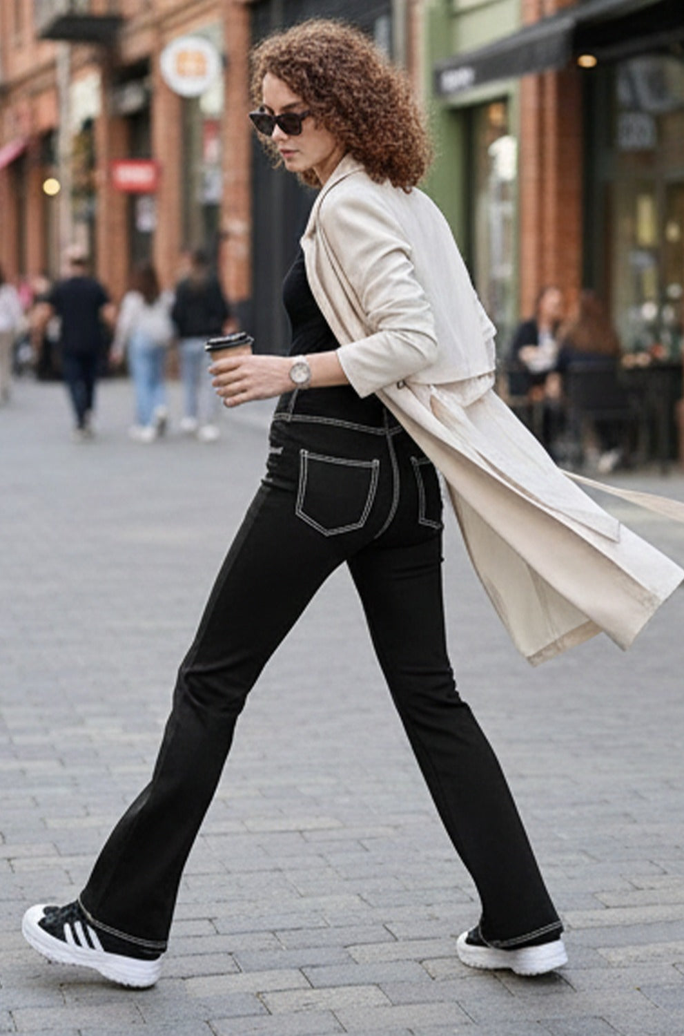 Women’s Denim Style Yoga Pants – High Waist Flared Leggings with Pockets