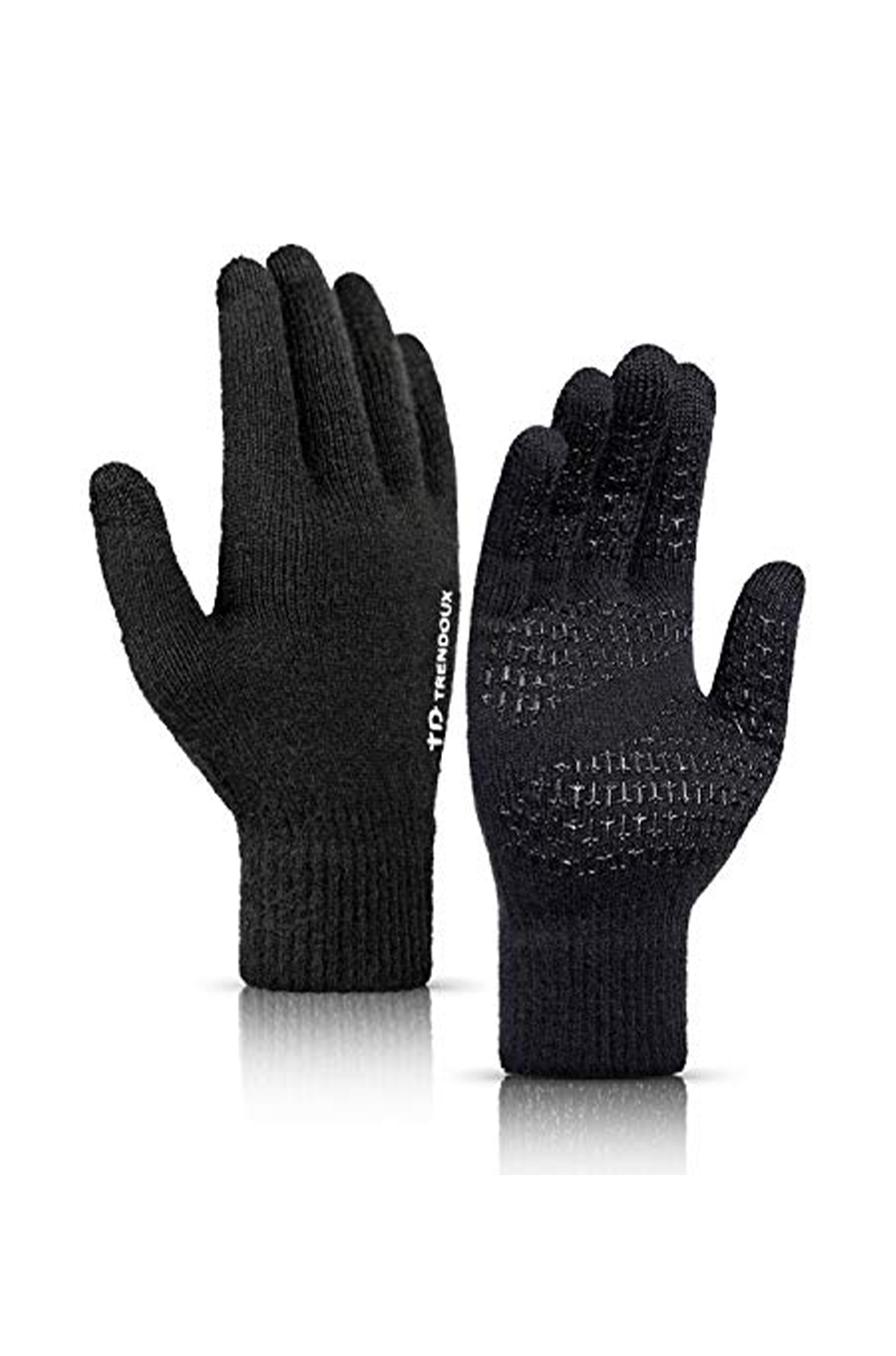 Pair of black gloves with textured palm on a white background