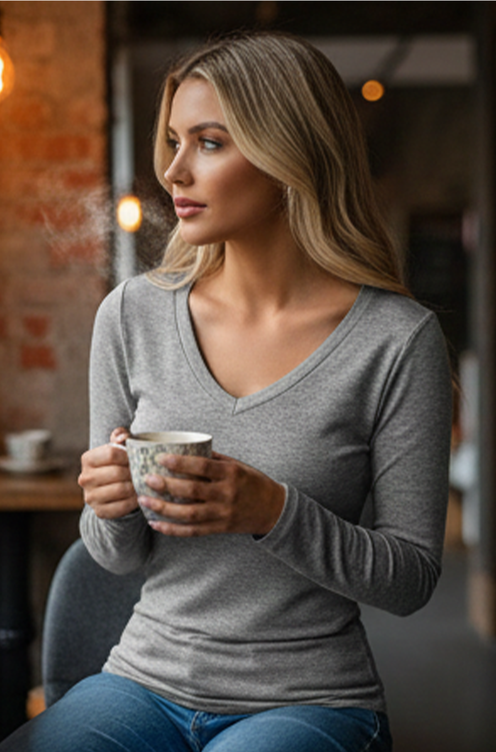 Women’s 3-Pack Long Sleeve V-Neck Tops – Slim Fit Thermal Layering Shirts