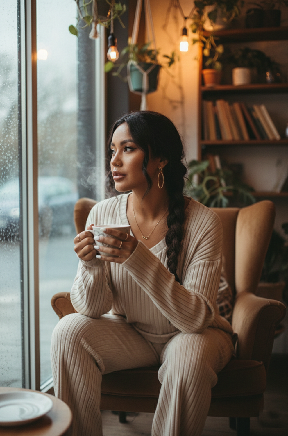 Women’s Beige 2-Piece Co-Ord Lounge Set – Comfortable Casual Wear