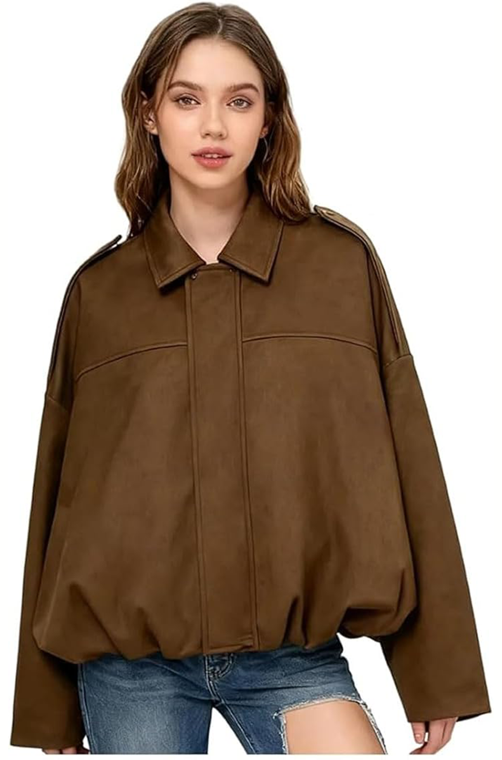 Women’s Brown Bomber Jacket – Casual Winter Jacket