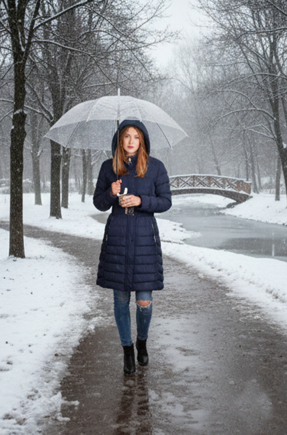 Women’s Navy Puffer Coat – Warm Winter Jacket