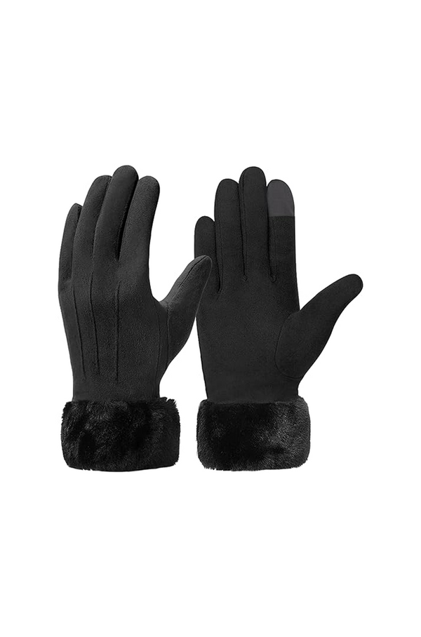 Women’s Touch Screen Winter Gloves – Fleece Lined Thermal Suede Fur Cuff Mittens