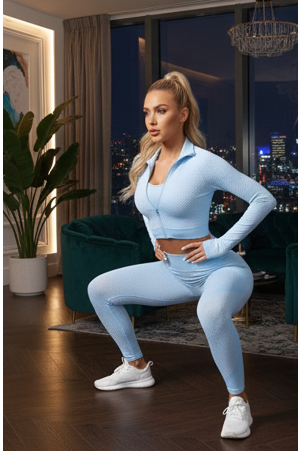 Women’s Light Blue 3pcs Tracksuit Set – Casual Loungewear