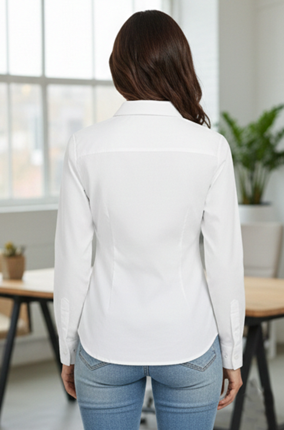Women’s Long Sleeve Dress Shirt – Regular Fit Stretch Work Blouse