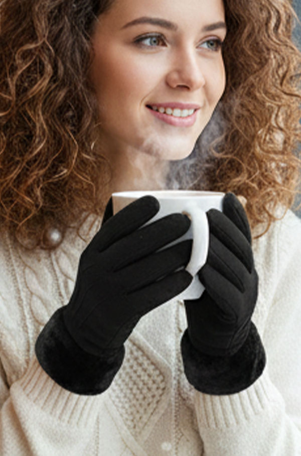 Women’s Touch Screen Winter Gloves – Fleece Lined Thermal Suede Fur Cuff Mittens