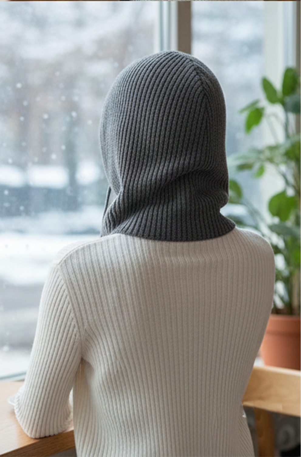 Women’s Winter Balaclava Knit Beanie – Drawstring Hooded Scarf Hat