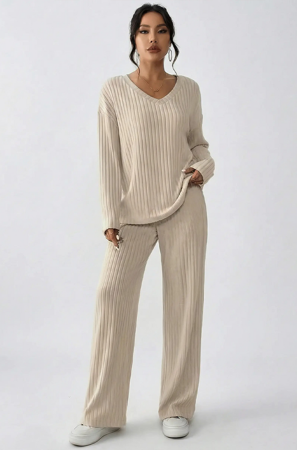 Women’s Beige 2-Piece Co-Ord Lounge Set – Comfortable Casual Wear