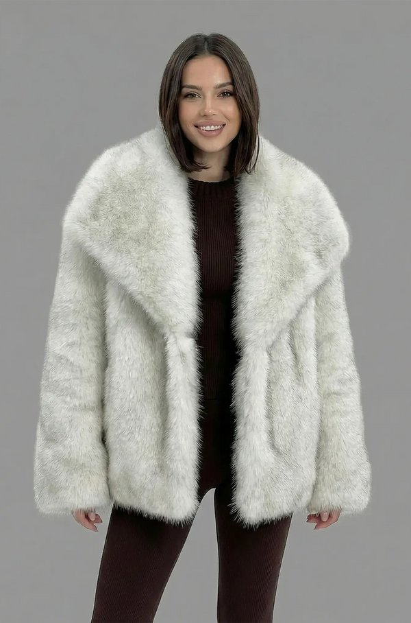 Women’s Faux Fur Coat – Lapel Open Front Fluffy Winter Overcoat