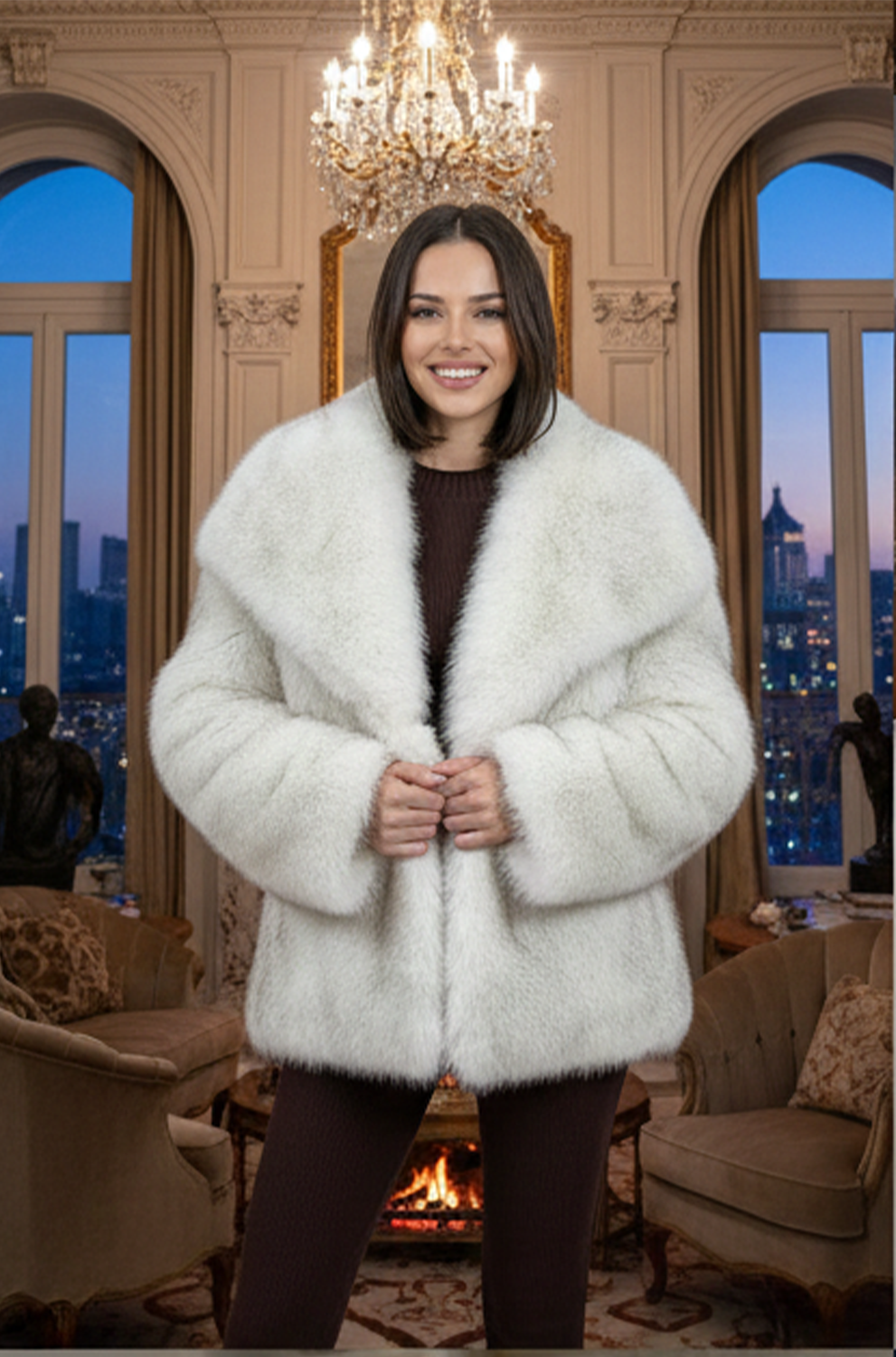 Women’s Faux Fur Coat – Lapel Open Front Fluffy Winter Overcoat