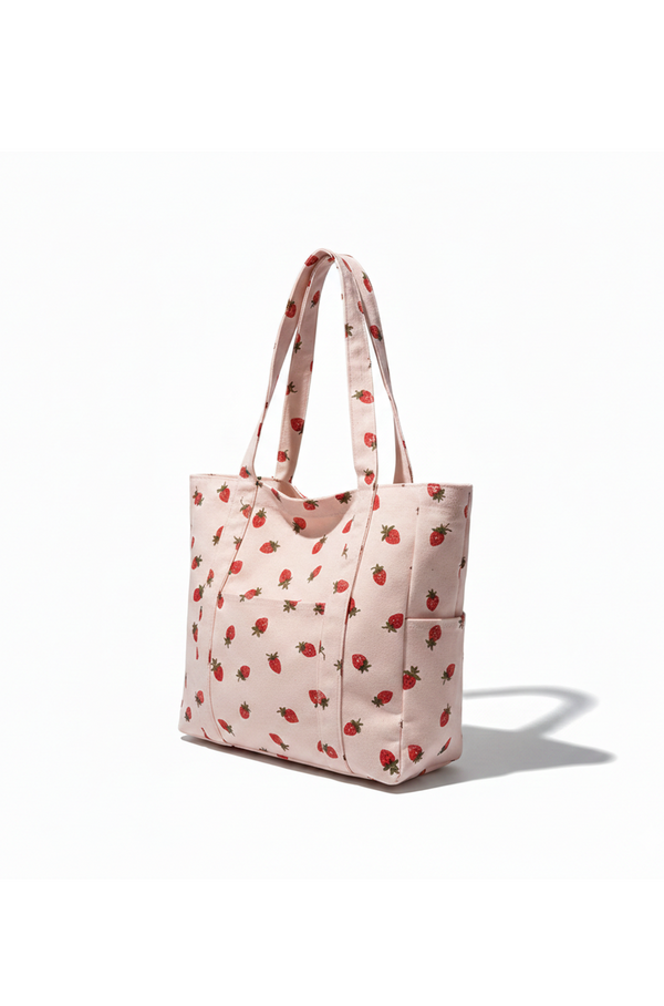 Women’s Corduroy Strawberry Tote Bag – Large Capacity Shoulder Bag