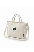 Beige tote bag with a strap on a white background