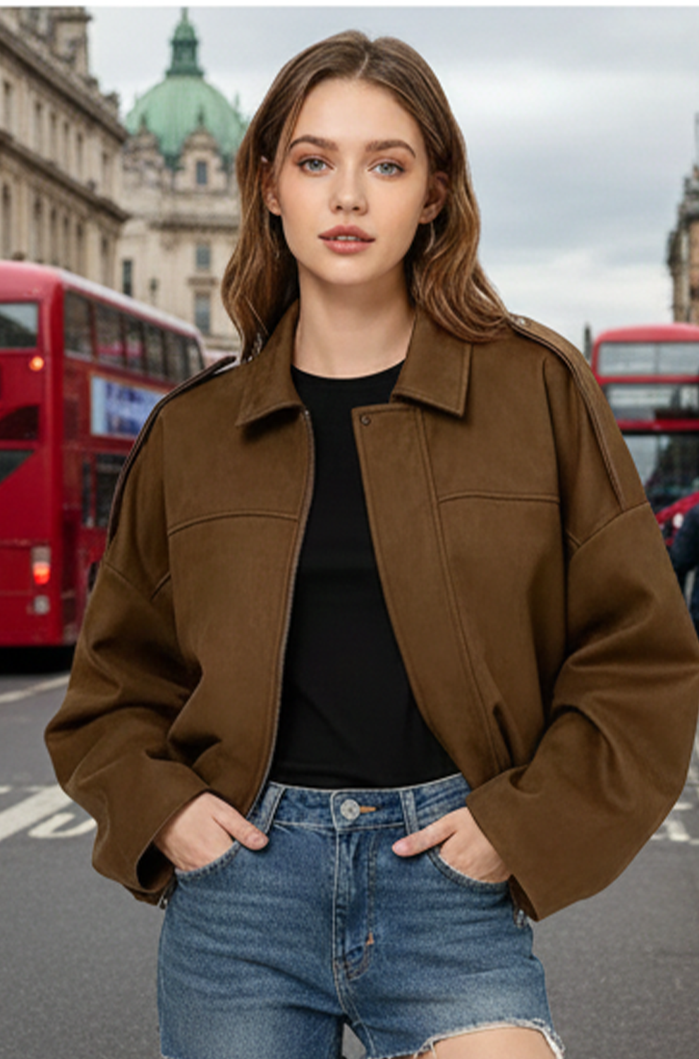 Women’s Brown Bomber Jacket – Casual Winter Jacket