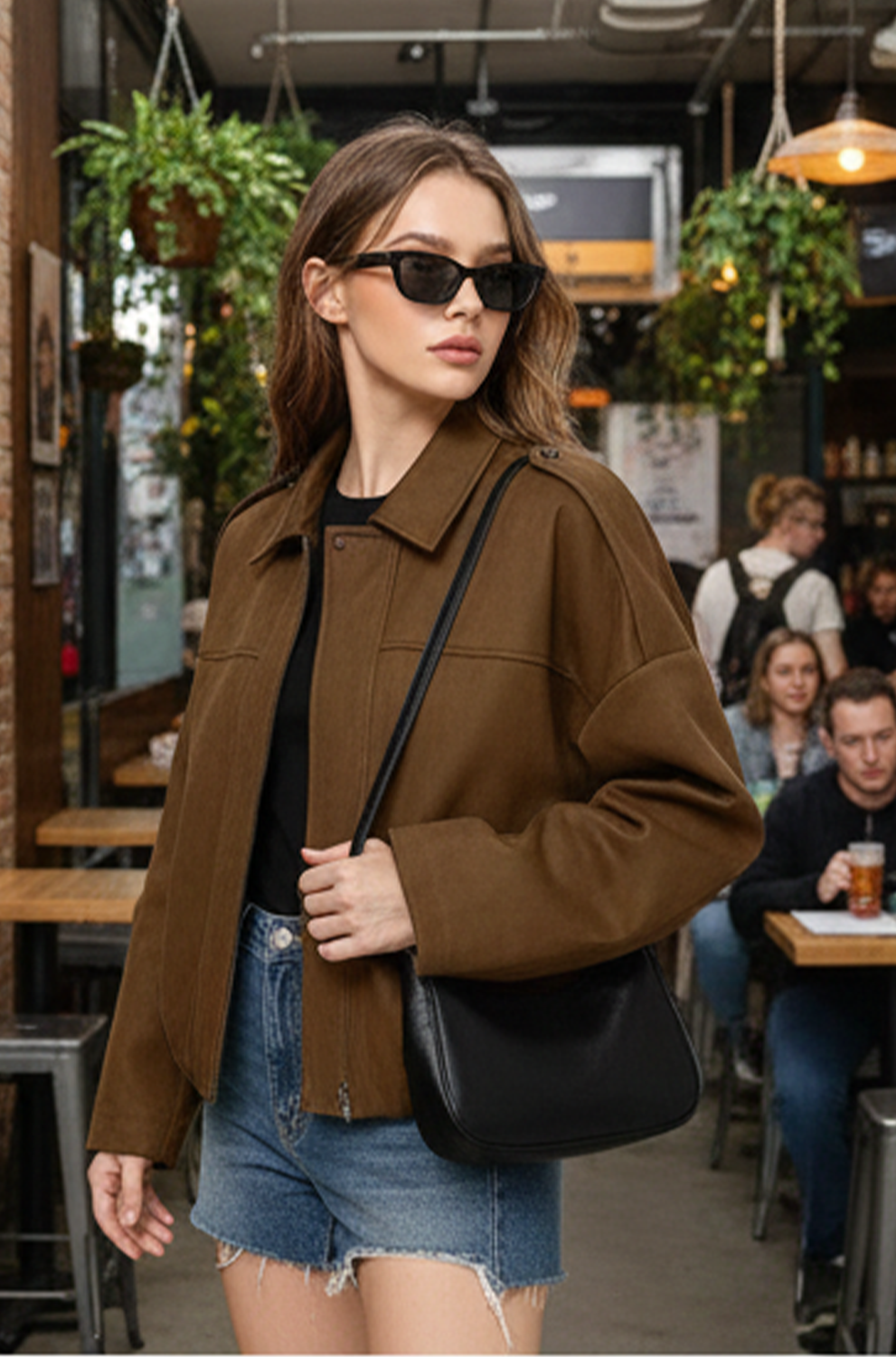 Women’s Brown Bomber Jacket – Casual Winter Jacket