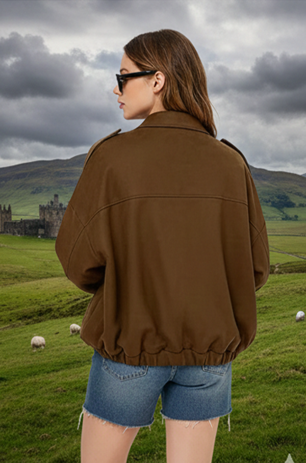 Women’s Brown Bomber Jacket – Casual Winter Jacket